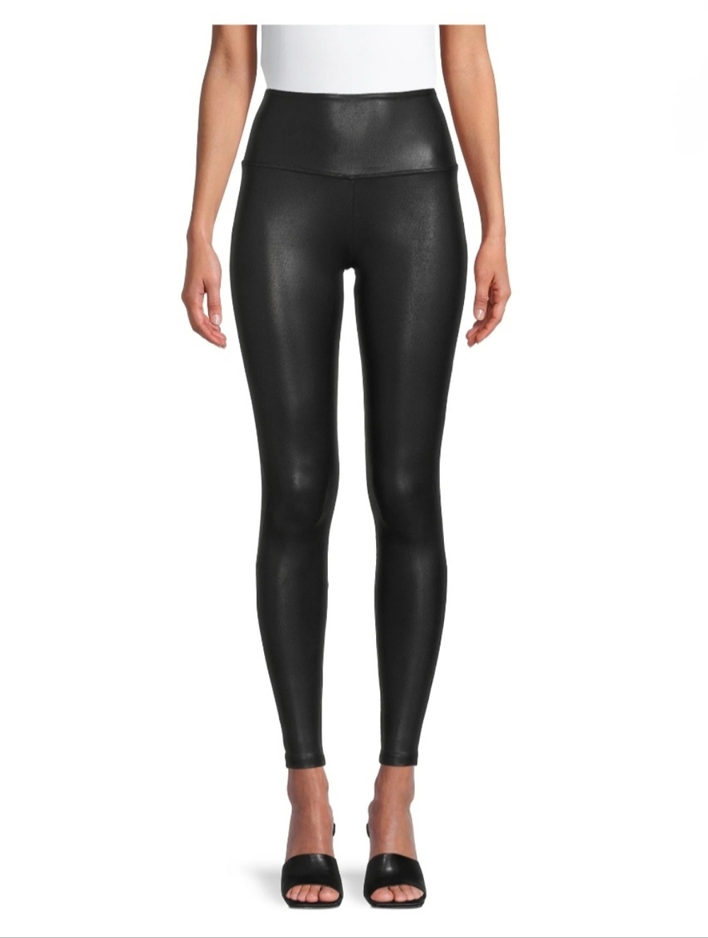 Time and Tru Women's Faux Leather Leggings, Full Length Black